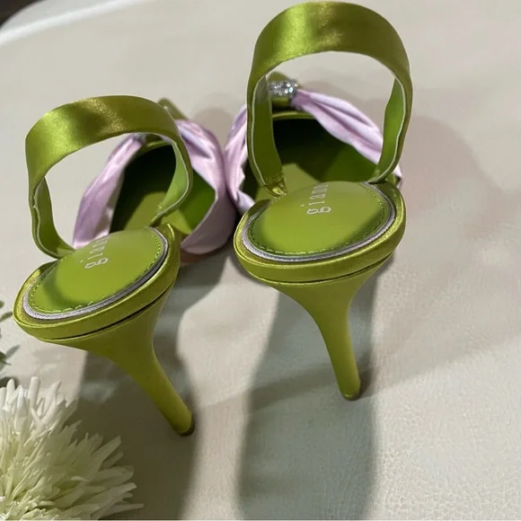 Elegant Lime and Pink Slingback Heels - Picture 7 of 11